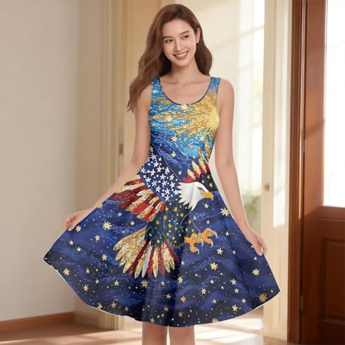 Image of Dreaweet Casual Sleeveless Dresses for Women Girls, Round Neck Tank Dresses with Pockets Summer Sundress Size XS-4XL