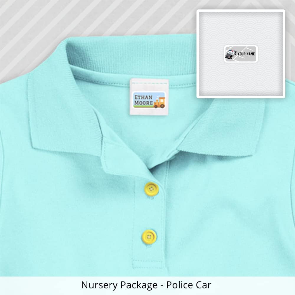 Nursery Package, 75 Durable Personalized Name Labels & Tags (Police Car)