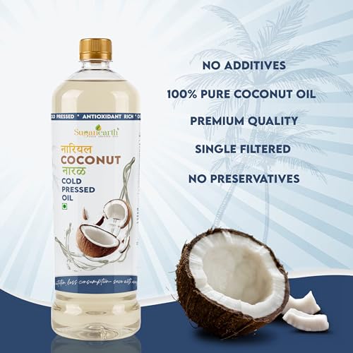 Image of Sugan Earth Cold Pressed Virgin Coconut Oil 900ml | 100% Pure & Natural | Unrefined Kachi Ghani Edible Oil for Cooking, Skin & Hair Nourishment, Baby Care, Oil Pulling| No Chemicals, No Preservatives | Organic Oil