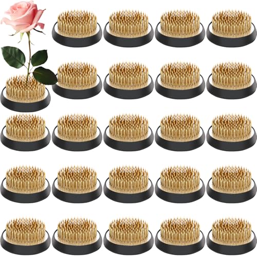 Sliner 24 Pcs 2 Inch Floral Frogs Round Brass Flower Holder Japanese Ikebana Vase Floral Frogs Arranger Fixed Tools Pin for Flower Arrangement Plant Fixation Decoration DIY Craft(Gold)