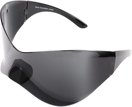 Miniatura 4 de SunnyPro Gafas de sol futuristas de gran tamaño para mujeres y hombres, escudo envolvente de moda