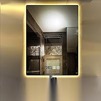Vista 1 de Espejo de maquillaje rectangular sin marco, espejo de baño LED de tacto inteligente, luz cálida, espejo de pared horizontal/vertical, pantalla