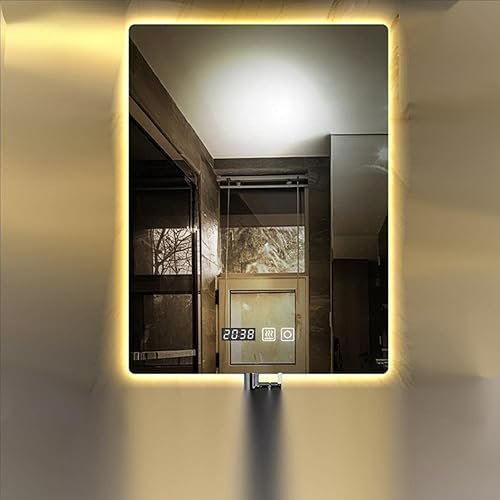 Espejo de maquillaje rectangular sin marco, espejo de baño LED de tacto inteligente, luz cálida, espejo de pared horizontalvertical, pantalla de