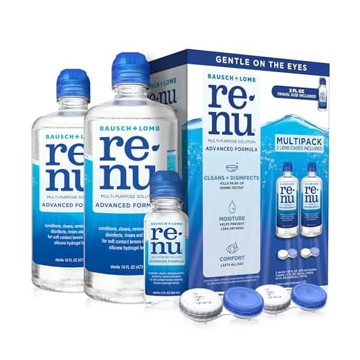 Renu Contact Lens Solution, Advanced Formula, Multi-Purpose Solution with Lens Case, Gently Cleans, Disinfects, Moisturizes & Hydrates Soft Lenses, 16 Fl Oz (Pack of 2) + Travel Size 2 Fl Oz