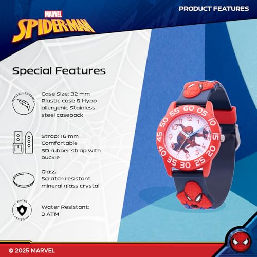 Image of Marvel Spiderman Watch for Kids - Spiderman Watch Boys - Spider-Man Watches for Boys 4-6 - Kids Toys - - Marvel Toddler - Teen - Red Bezel - Multicolor Nylon Strap