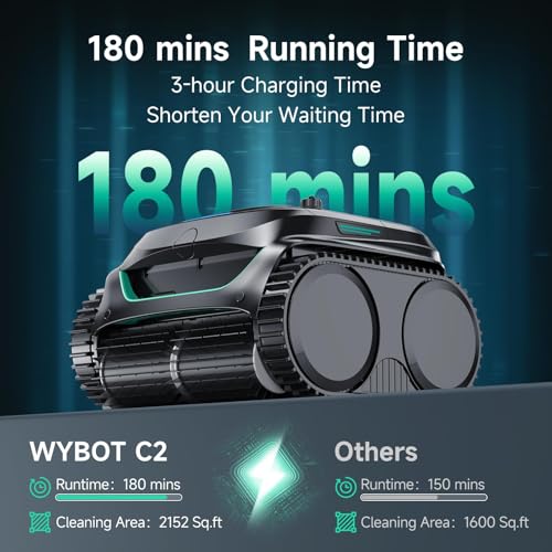 Image of WYBOT C2 Cordless Robotic Pool Cleaner, Dual Filtrations, Wall Climbing & Waterline Cleaning, App Scheduling, Smart Navigation, Pool Vacuum for Inground Pools up to 2152 Sq.ft-Black&Green