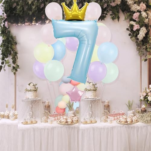 Image of MGJSRNH Giant Pale Blue 4 Number Crown Balloons 40 Inch Light Blue 4 Mylar Helium Large Crown Digital Balloon Baby Blue Birthday Numbers Balloons 4th Birthday Kids Theme Party Decoration Supplies