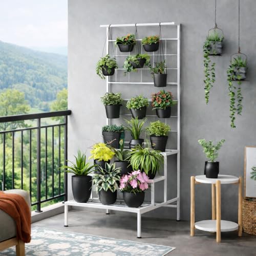 Image of Plant Stands for Outdoor Balcony, Flower Pot Stand for Indoor Plants, Large Metal Planter Stand for Living Room, home decor, Indoor & Outdoor plants