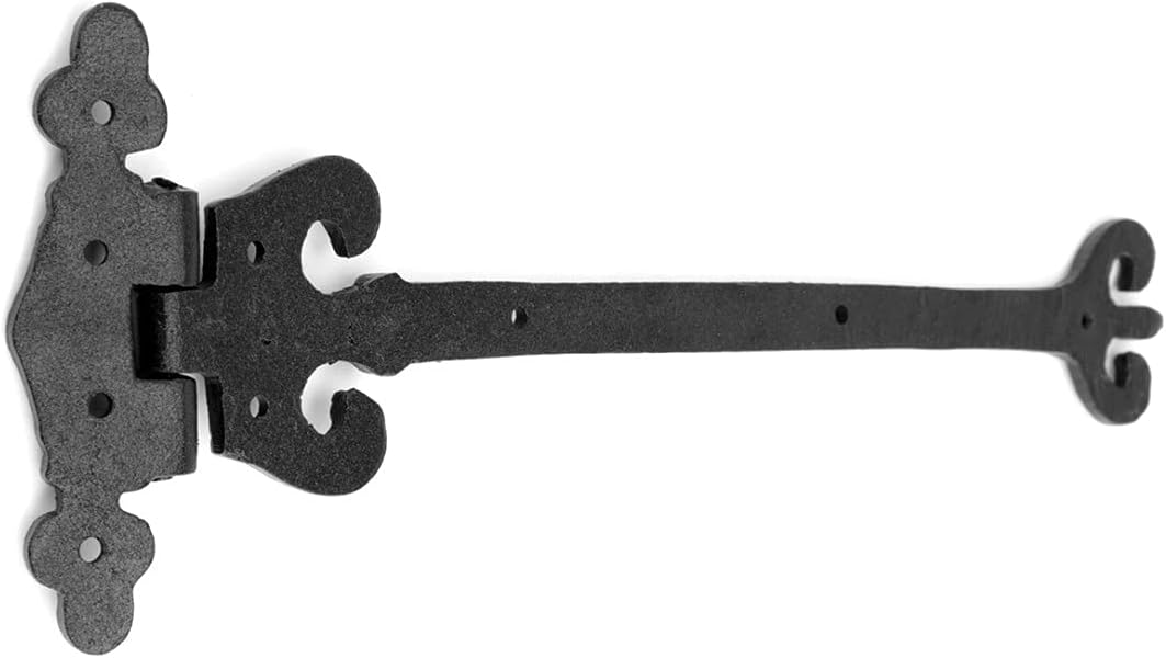 Renovators Supply Manufacturing Black Wrought Iron Shed Door Hinge 12.5 in Vintage Style Decorative Flush Mount Cast Iron Barn Door Shed Hinge with Hardware Pack of 2