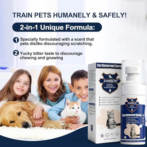 image for JAMBOS Cat Deterrent Spray - Safe Indoor & Outdoor Deterrent for Furni