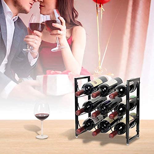 Popku 9-Bottles Wine Rack - 3 Tier Stackable Wine Holder For Bottles - Classic Style Wine Shelf For Pantry, Perfect For Bar, Wine Cellar, Basement, Cabinet, Pantry, Etc - Metal (Black) #TOP6