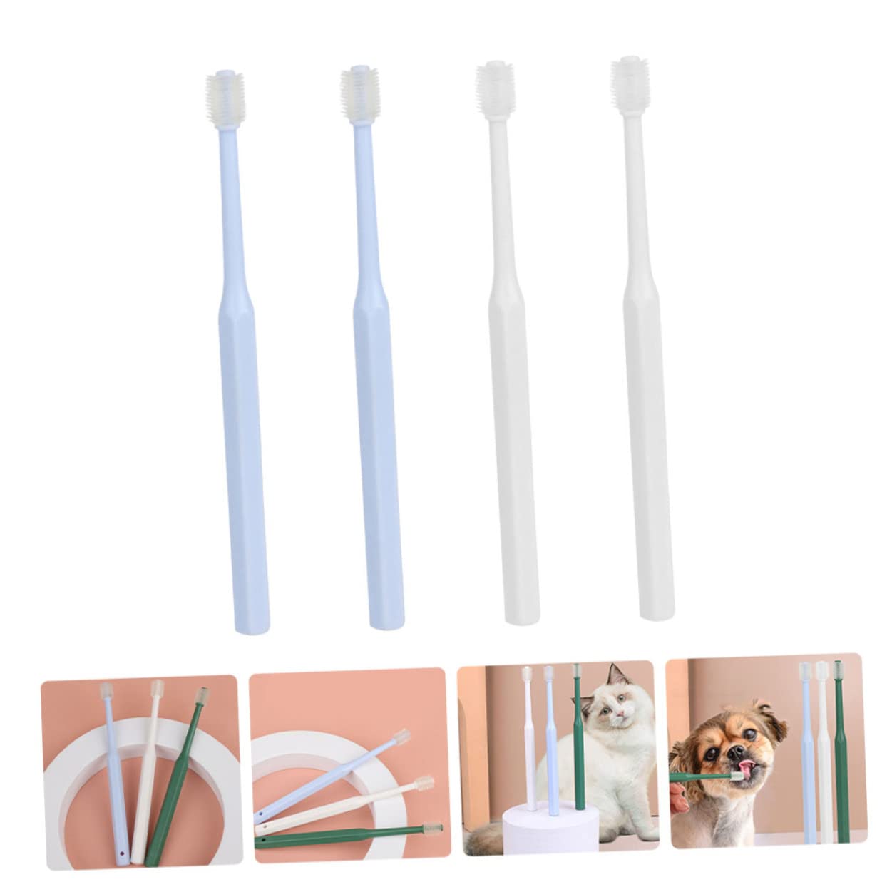 BESPORTBLE 12pezzi Spazzolino Per Animali Domestici Di Spazzolini Per La Pulizia Dei Denti Di Cani e Gatti Testina Piccola Per Pulizia Profonda Materiale Tpe Ergonomico e Durevole Orale