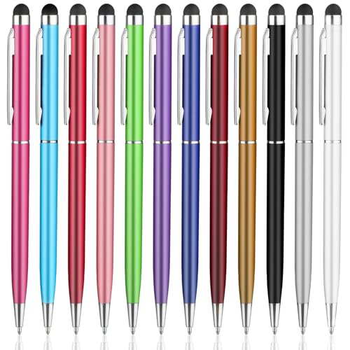 Giantree Lot de 12 stylets 2 en 1 haute sensibilité, pointe en silicone, stylos à bille, universel pour téléphone portable et tablettes