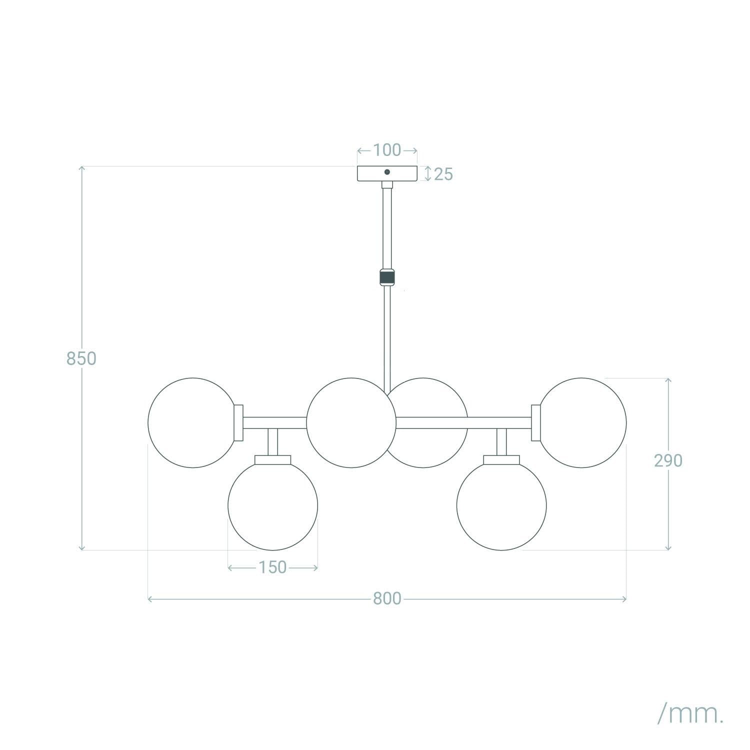 LEDKIA LIGHTING - Lampada a Sospensione Metallo e Vetro Lautrec | Design Moderno ed Elegante | Regolabile in Altezza | 6 Paralumi Sferici | Lampadina E27, Oro