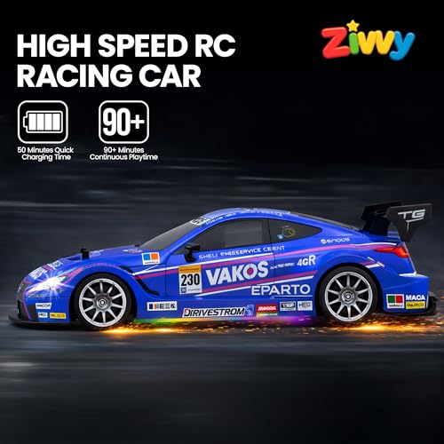 Image of Big Remote Control Car - Blue | 2.4G Rechargeable Drift Car with 150m Range | Smoke Effect, Neon Lights & Music | Best Gift for Boys & Girls 2 3 4 5 6 7 8+ Years