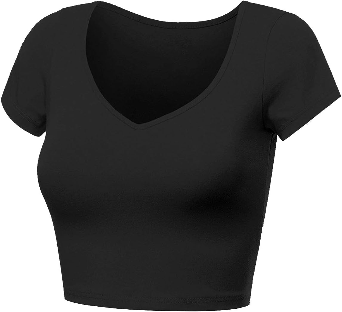 Women's Casual Short Sleeve Crop Top Basic Solid Slim Crop Tee Shirts - Image 5