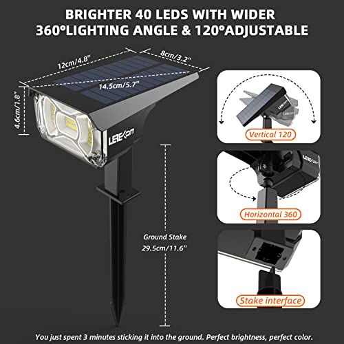 LEREKAM Solar Spot Lights Outdoor,IP65 Waterproof 40 LEDs Solar Landscape Spotlights,USB & Solar Powered Wall Lights,3 Modes Outdoor Solar Garden Lights Outdoor In-Ground Lights for Yard Porch 4 Pack by LEREKAM - Used condition - Image 6