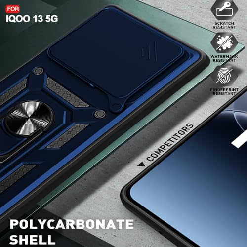 Image of AESTMO Tough Armor iQOO 13 5G Bumper Back Case Cover | Ring Holder & Sliding Camera Shield Cover | 360 Degree Protection Back Case Cover for iQOO 13 5G (Blue)