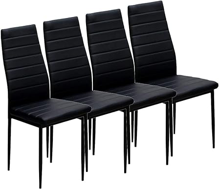 Amazon Whitson Furnitureダイニングチェア 4脚セット Puレザー 黒 食卓椅子 背もたれ付き バイバックチェアー 肘無し モダン 北欧 4人掛け 椅子 スチール脚 肘無チェア おしゃれ 組立簡単 カフェ風 シンプル 家庭 ホテル用 結婚式 パーティー 会議室 オフィス 合成皮革