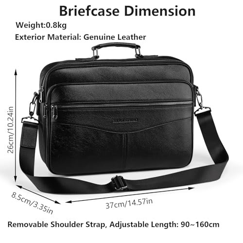 Business Laptop Briefcase for Men 15.6 inch Genuine Leather Computer Laptop Satchel Bag Retro Waterproof Handheld Shoulder Bag Men's Office Commuting Trip Briefcase4