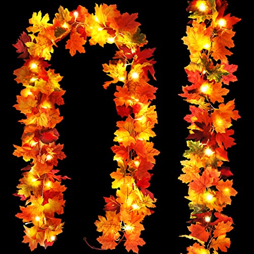 JPSOR Lot de 2 guirlandes d'automne de 2,3 m avec 40 LED de 4,1 m - Guirlande de feuilles d'automne artificielles pour intérieur et extérieur - Décoration d'automne Cover