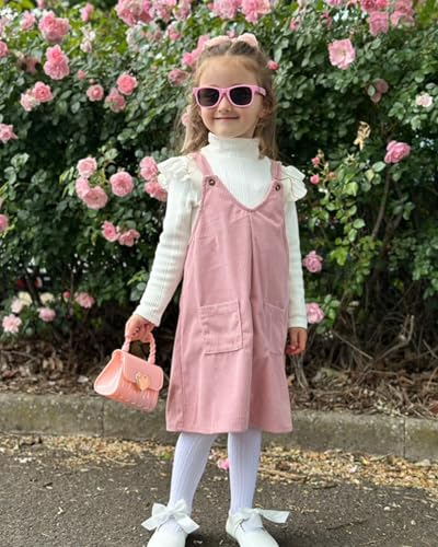 HINTINA Toddler Girl V Neck Corduroy Pinafore Overall Dress Set 2-7 Years2