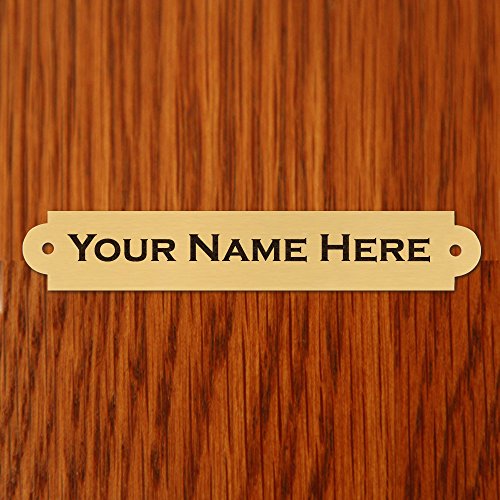 0.75" H x 3.5" W, Solid Brass Name Plate with Decorative Ends, Satin Gold Finish Custom Plate Tag Personalize Engraved Black Text, Come with Screws, Made in USA - Thumbnail 3