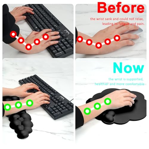 Cloud Keyboard and Mouse Wrist Rest Pad for Computer Arm Pain Relief- Ergonomic Wrist Support Mousepad with Non-Slip PU Base for Office, Gaming, and Home Use Anti-Fatigue(Black) - Thumbnail 4