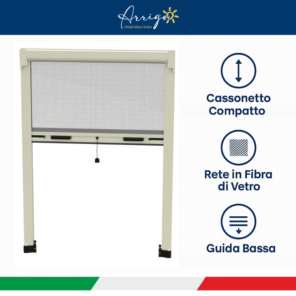 Zanzariera a Molla con Spazzolino antivento | Su misura | Scorrimento Verticale | Cassonetto 42 mm | Telaio in Alluminio Verniciato | Rete in Fibra di Vetro | Made in Italy