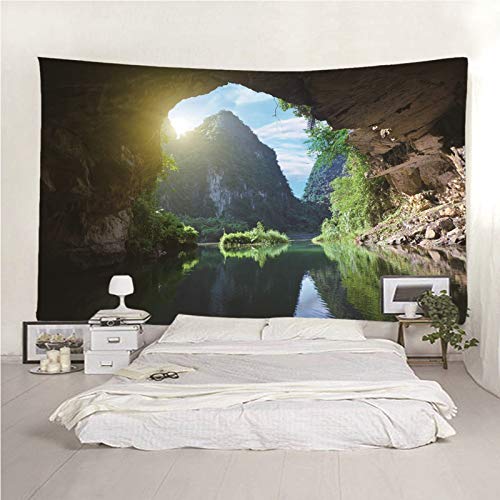 Tapiz de pared de poliéster premium KnSam con estampado duradero de río verde para salón, 150x150cm 7