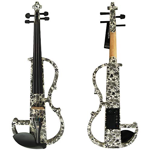 Image of Kinglos. Visual-Art Advanced Electric Violin 4 /4 Full Size Ebony Fittings | Incl. Case Bow Shoulder Rest Aux Cable Spare Bridge Strings - Solid Wood Orange Colored Silent Fiddle Kit for Adults Beginner