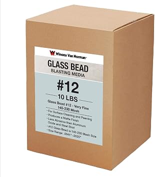 Winona Van Norman Premium Glass Bead Blasting Media, Size #12 140-230 Mesh 10 lbs Ultra-Fine Abrasive for Precision Cleaning, Peening, and Satin Matte Finishing