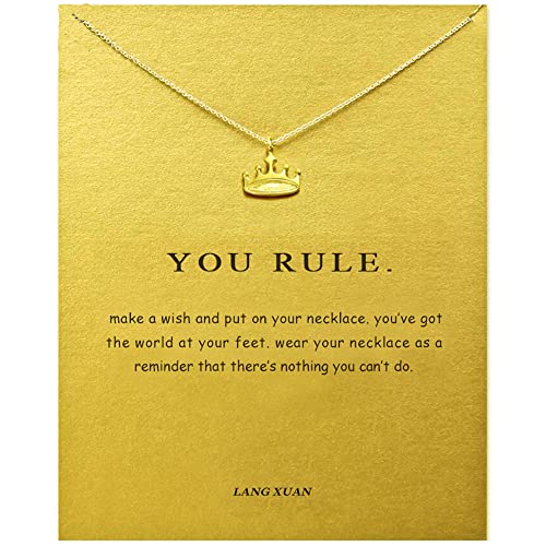 LANG XUAN Message Card Gold Dainty Layered Compass Pendant Necklace Friendship Butterfly Sun Good Luck Elephant Pendant Faith Chain Necklace for Women Gift