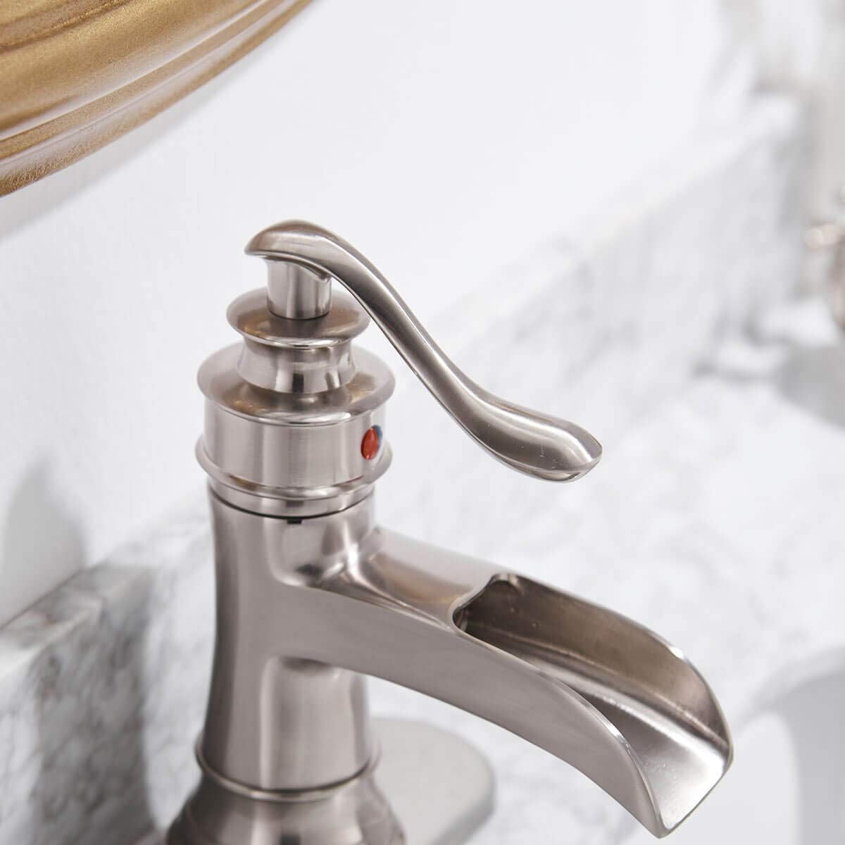 Bіg Sаlе Homevacious Bathroom Faucet Brushed Nickel Single Handle Waterfall Bathtub Lavatory Basin Vanity Sink Faucets Mixer Tap One Hole Lever Deck Mount Commercial Brass Supply Hose Cupc Lead-Free