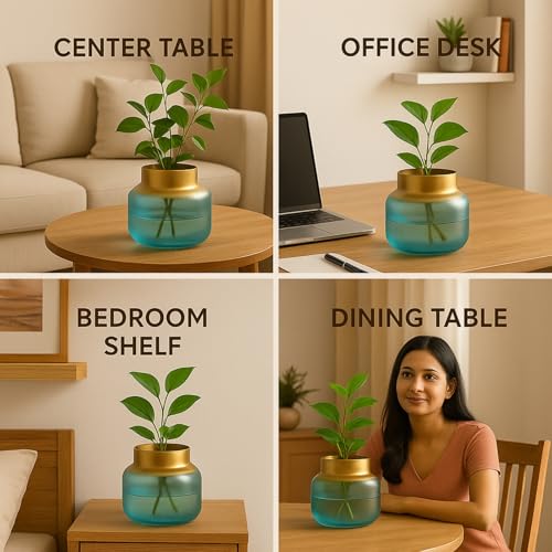 Image of ecofynd Glass Vase for Flowers Plants, Modern Decorative Vase for Home Decor Center Table, Bedroom, Living Room, Office Decoration, Wedding or Gifts, Luster Glass Vase, (GVASE010)