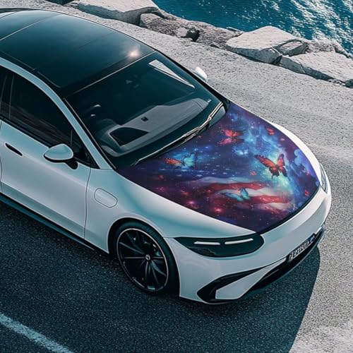 Image of American Flag Butterfly Car Hood Cover Hood Protector Waterproof Sun-Proof Auto Hood Flag Universal Automotive Exterior Accessories for Sedan SUV Truck Jeep
