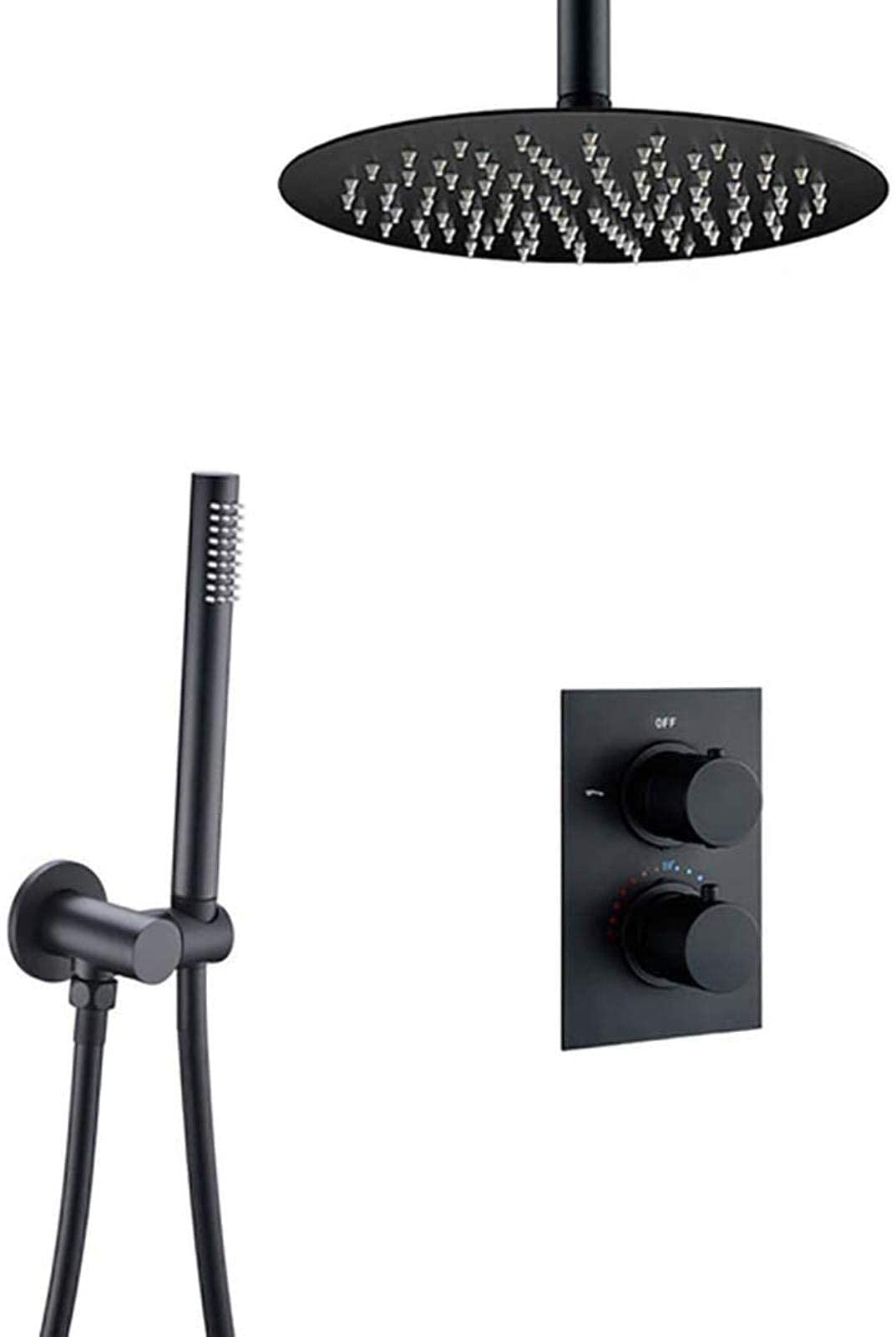 Robinet de douche thermostatique noir au plafond avec pommeau pluie 12 pouces et douchette