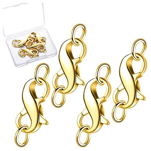 4 Pieces Double Opening Clasp Lock Necklace Connector Bracelet Connector with Rings for Christmas Valentine's Day Layered Bracelet Necklace Jewelry Crafts (Gold)