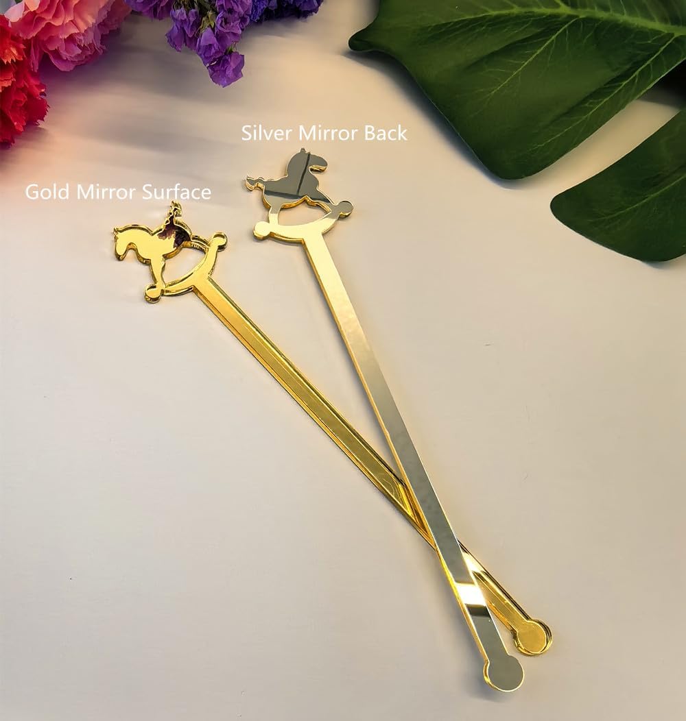 Set of 20 Baby Shower Drink Stirrers,Gold Mirrored Rocking Horse Drink Stirrers for Cocktail Baby's Birthday Parties,Party Decorations (Gold)