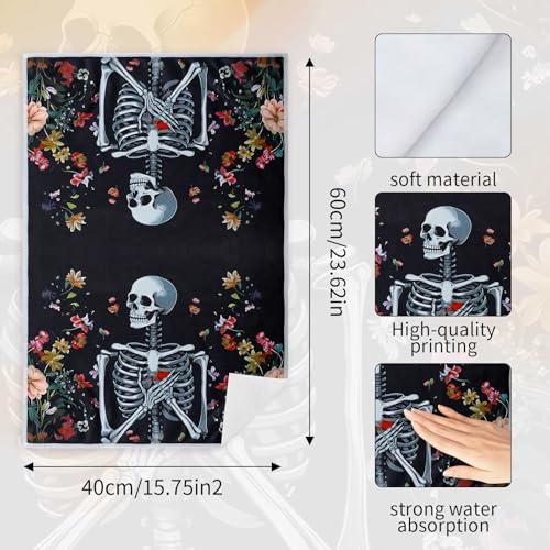 2 Pack Gothic Skull Kitchen Towels, Cute Goth Microfiber Hand Towels