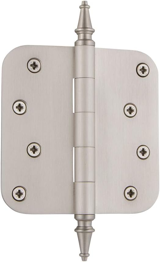 Nostalgic Warehouse 746088 4" Steeple Tip Residential 5/8" Radius Corners Door Hinge, Satin Nickel