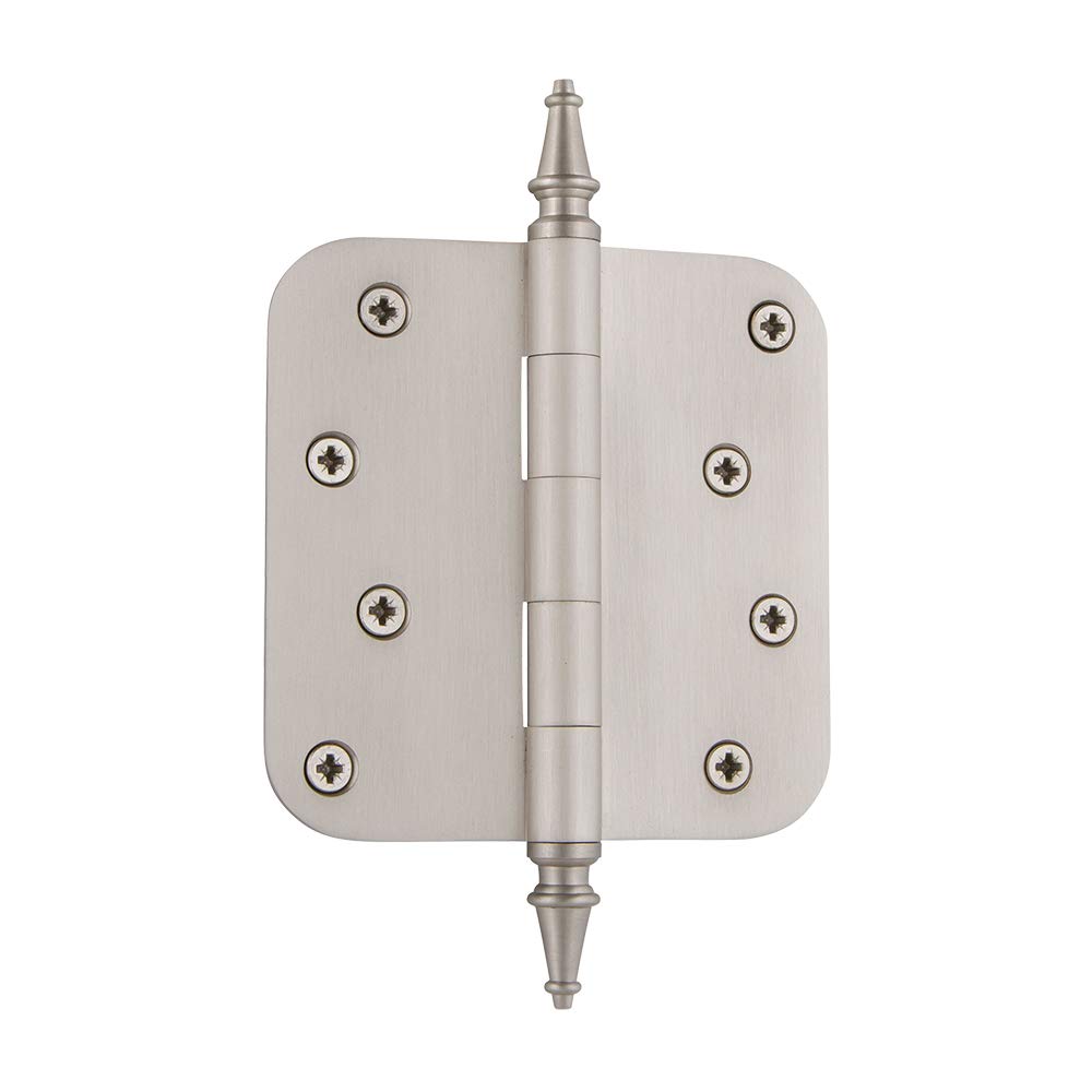 Nostalgic Warehouse 746088 4" Steeple Tip Residential 5/8" Radius Corners Door Hinge, Satin Nickel