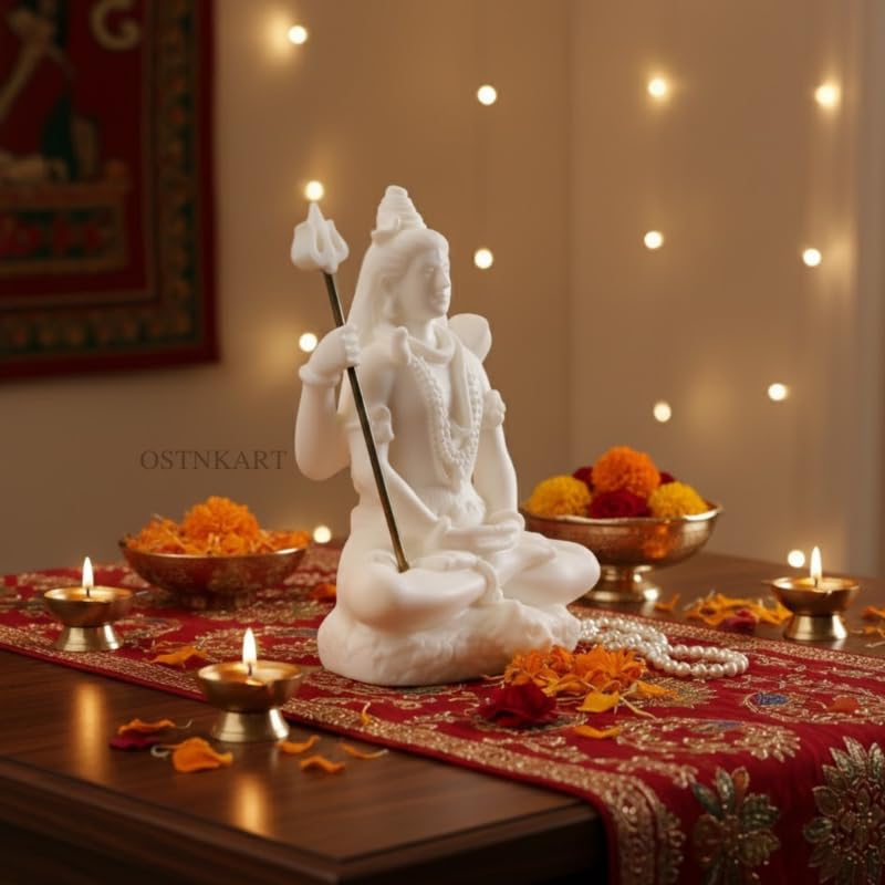 Image of Shiva Statue for Car Dashboard & Home Decor | 3 Inch White Resin Shiv Ji Idol for Pooja Room, Living Room, Office, Spiritual Showpiece & Gift (White,Size -8 * 7 * 3.5 cm,Resin)