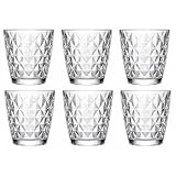 Pack 6 Vasos de Cristal 340 ml Apilables – Vasos Bajos Diseño Diamante, Cristal Grueso y Resistente – Aptos Lavavajillas, No Pierden Brillo – Para Agua, Whisky, Refrescos y Cócteles