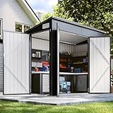 Breezestival 8'x4' Shed Galvanized Steel Storage Sheds with Triple Doors Utility Sheds for Vertical Storage, Dual Lock Lean to Shed with Sloped Roof for Mower, Bike, Garden Tools (Black)
