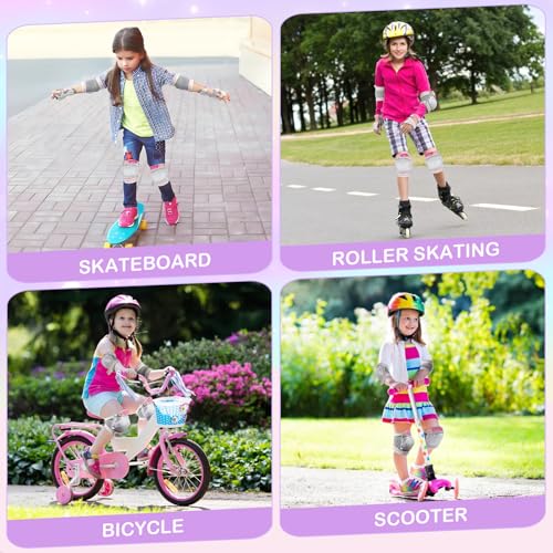 TOUTSEUL Girls Knee Pads and Elbow Pads Set Kids Unicorn Protective Gear for Roller Skates Cycling Bmx Bike Skateboard Inline Rollerblading, Skating Skatings Scooter Riding Sport(Silver C)