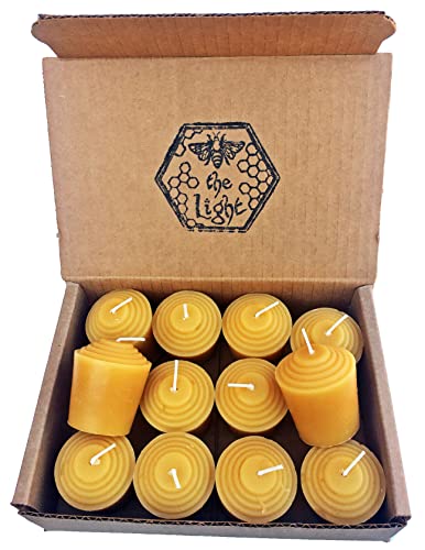 Beethelight Votive Candles (Pack Of 12) - Unscented - 15 Hours Burn Time Each - Naturally Light Honey Scented - 100% Pure Beeswax Candles - Handmade Decorative Votive Candle Set #TOP1