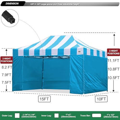 Image of ABCCANOPY Heavy Duty Easy Pop up Canopy Tent with Sidewalls 10x15,Strip SkyBlue