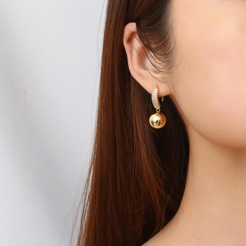 Hypoallergenic Gold Plated Drop Dangle Earrings for Women with Geometric Ball Design and Leverback Closure for Versatile Occasions2