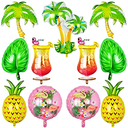 Hawaii Party Decoration Supplies Hawaii Balloons 11pcs Pink Flamingo Monstera Leaf Drink Cup Pineapple Coconut Tree Balloons For Tropical Hawaii Aloha Luau Flamingo Summer Beach Birthday Party Decor